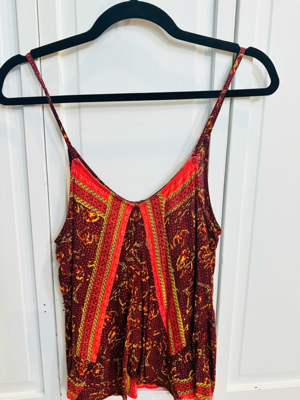 Free People XS Boho Red Patterned Spaghetti Strap Tank
